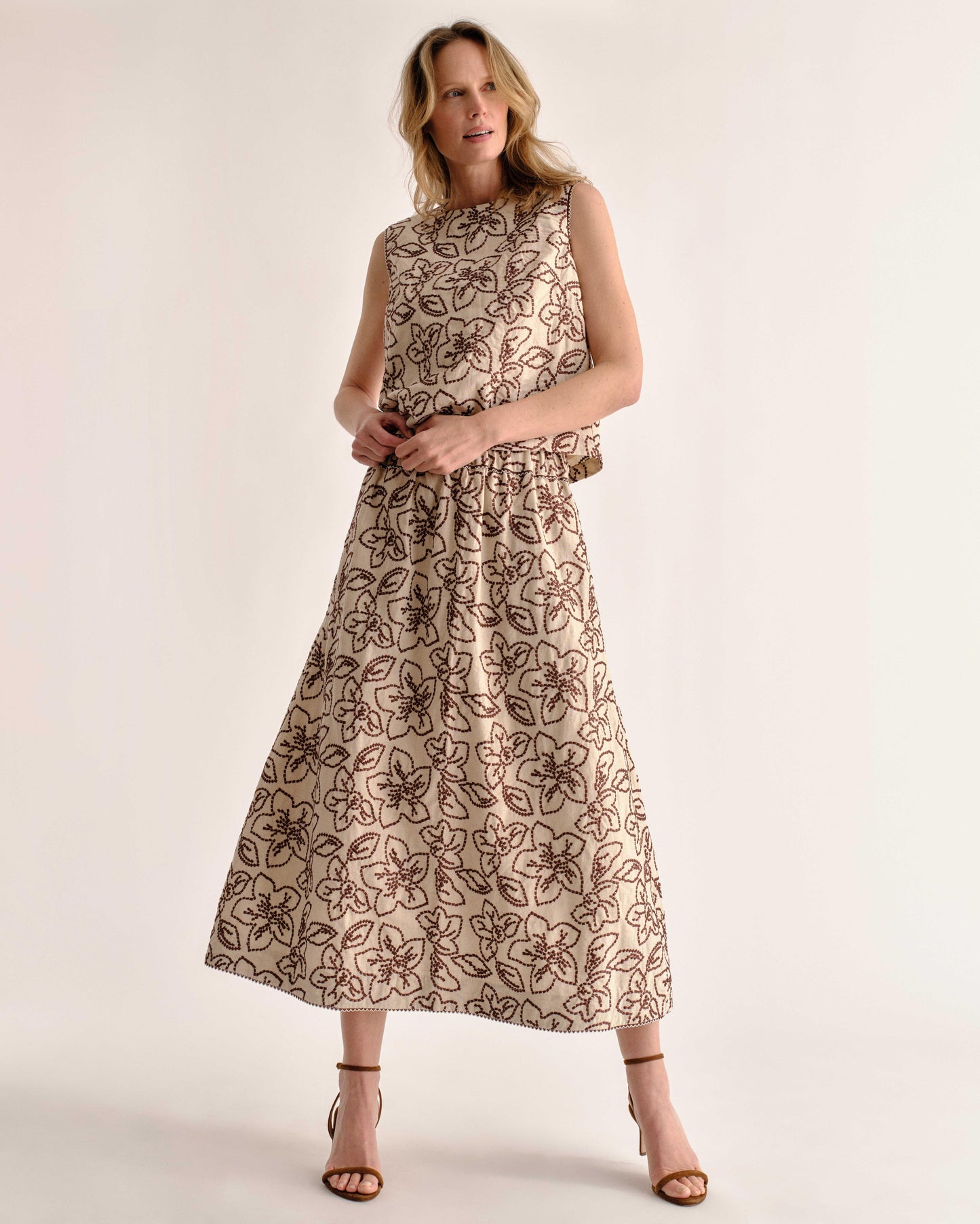 Bea Midi Skirt-Field Floral Embroidery