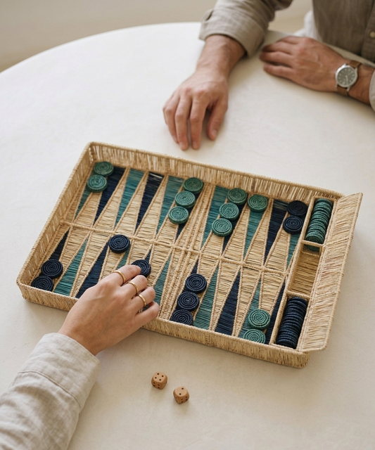 Backgammon Board Game in Navy & Sky Blue