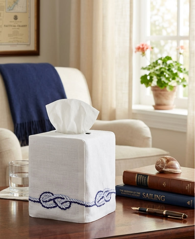 Rope Tissue Box Cover in Blue