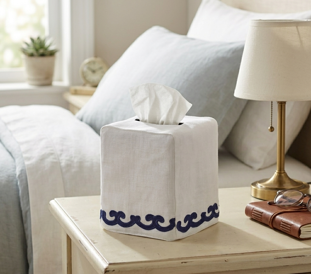 Chantal Tissue Box Cover in Navy Ice