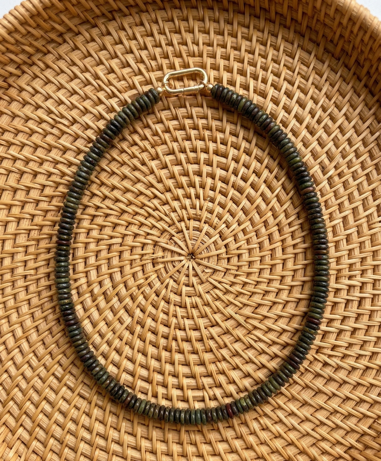Small Variegated Flat Olive Bead Necklace