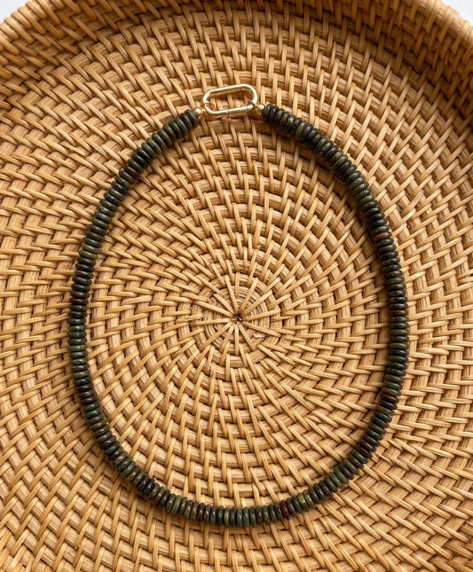 Small Variegated Flat Olive Bead Necklace
