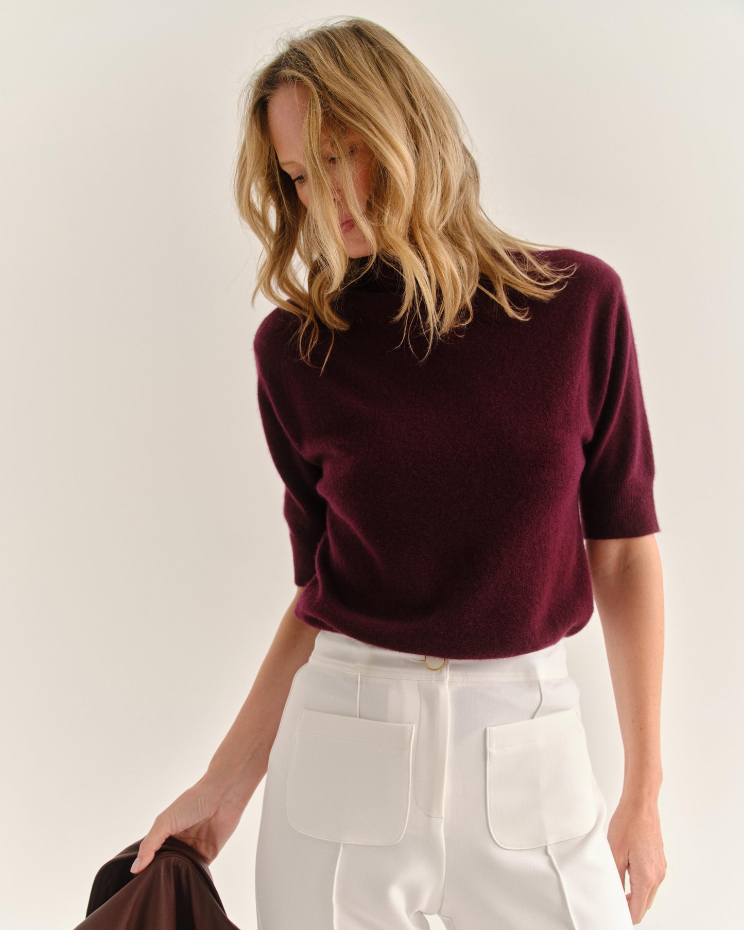 Belle Short Sleeve Turtleneck-Wine