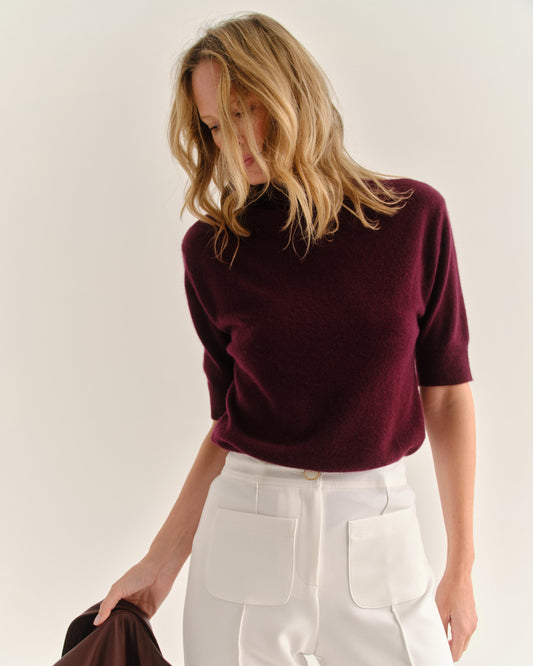 Belle Short Sleeve Turtleneck-Wine