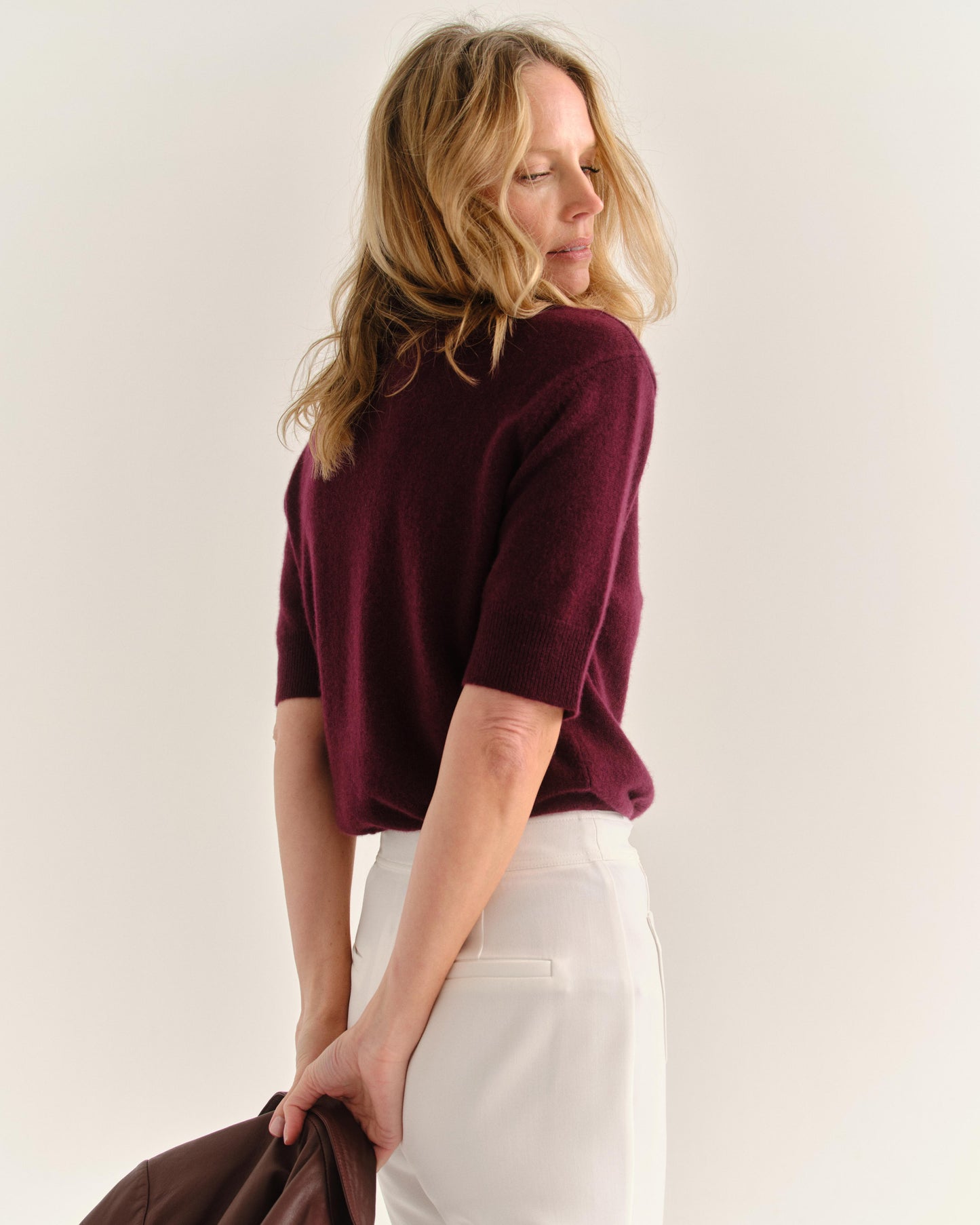 Belle Short Sleeve Turtleneck-Wine