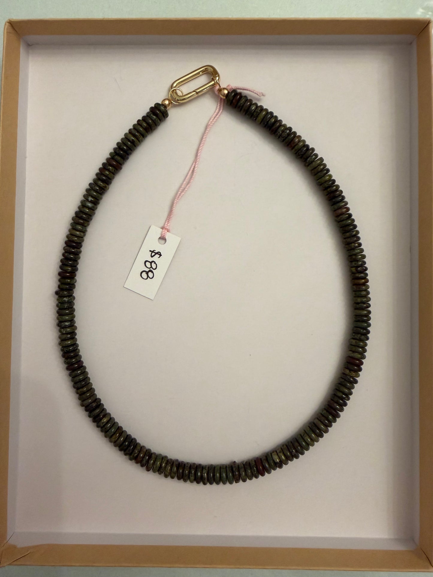Small Variegated Flat Olive Bead Necklace