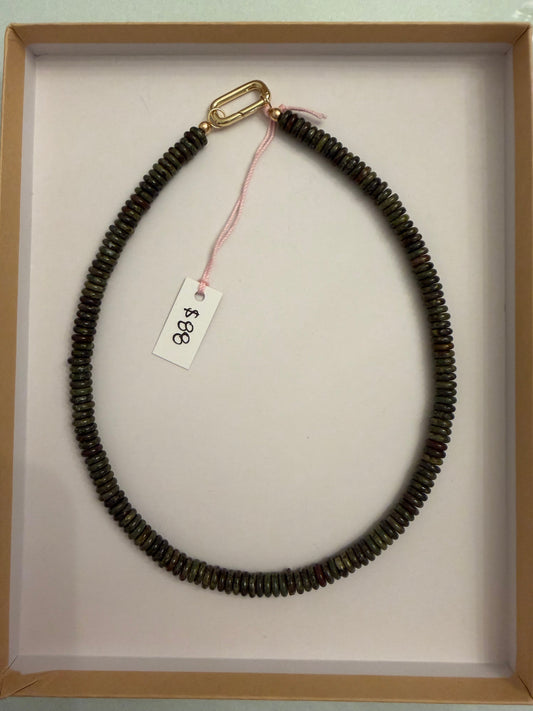 Small Variegated Flat Olive Bead Necklace