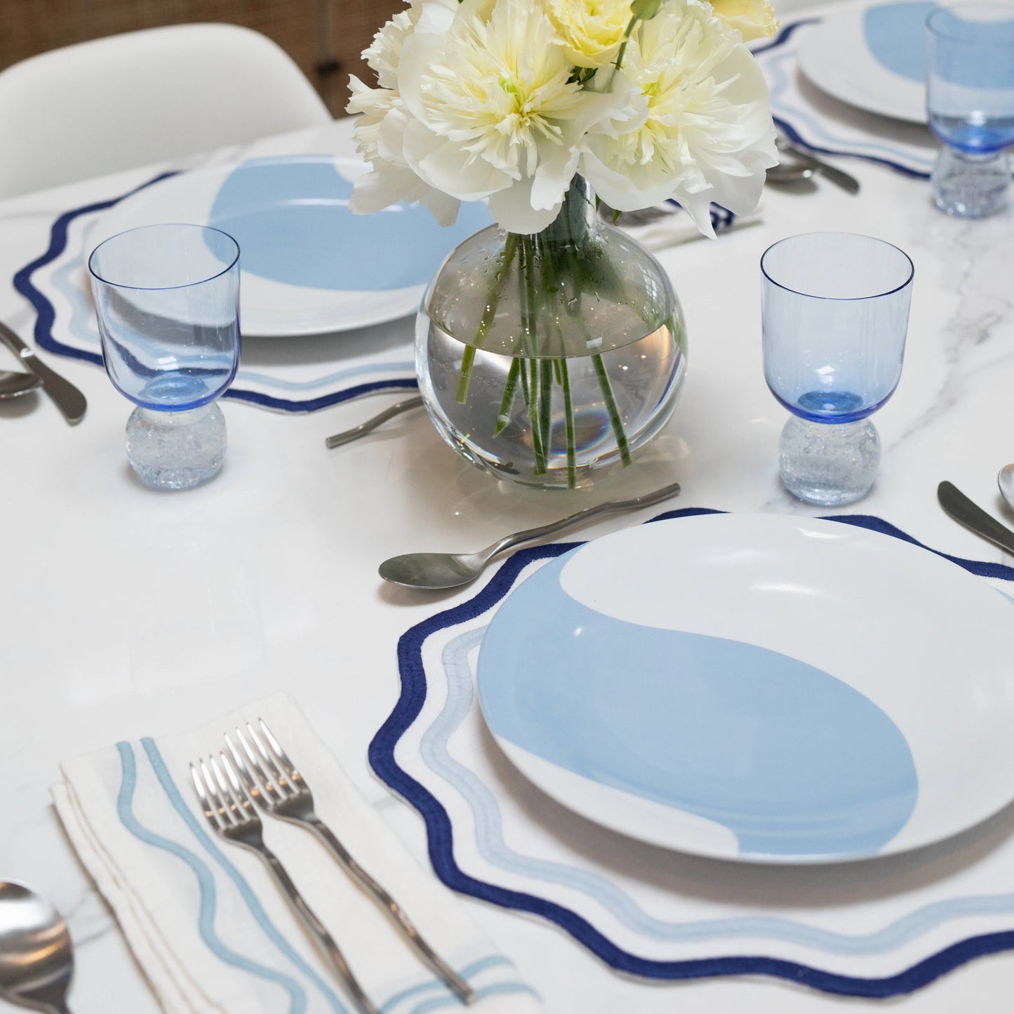 Blue Colorblock Embroidered Linen Placemats (Set of 4)