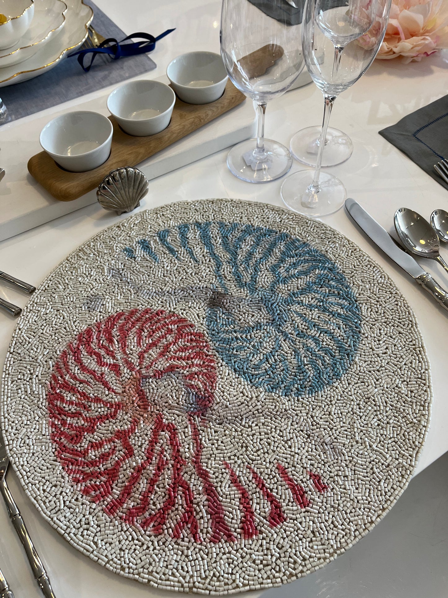 Nautilus Palm Beach Glass Beaded Placemats - Set of 4