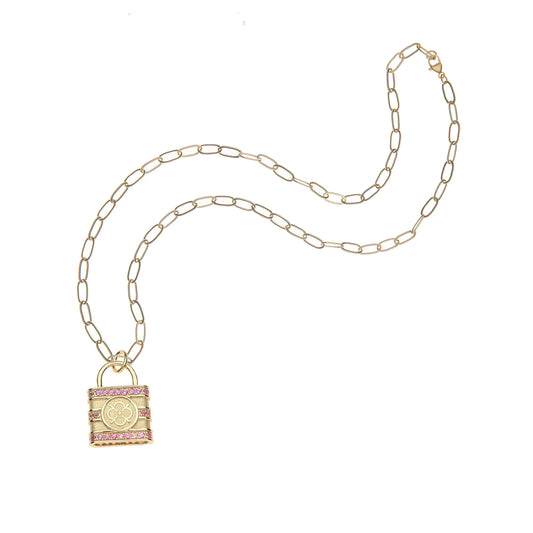 LOVE Locked Up in Love Pendant on 18" Drawn Link Chain