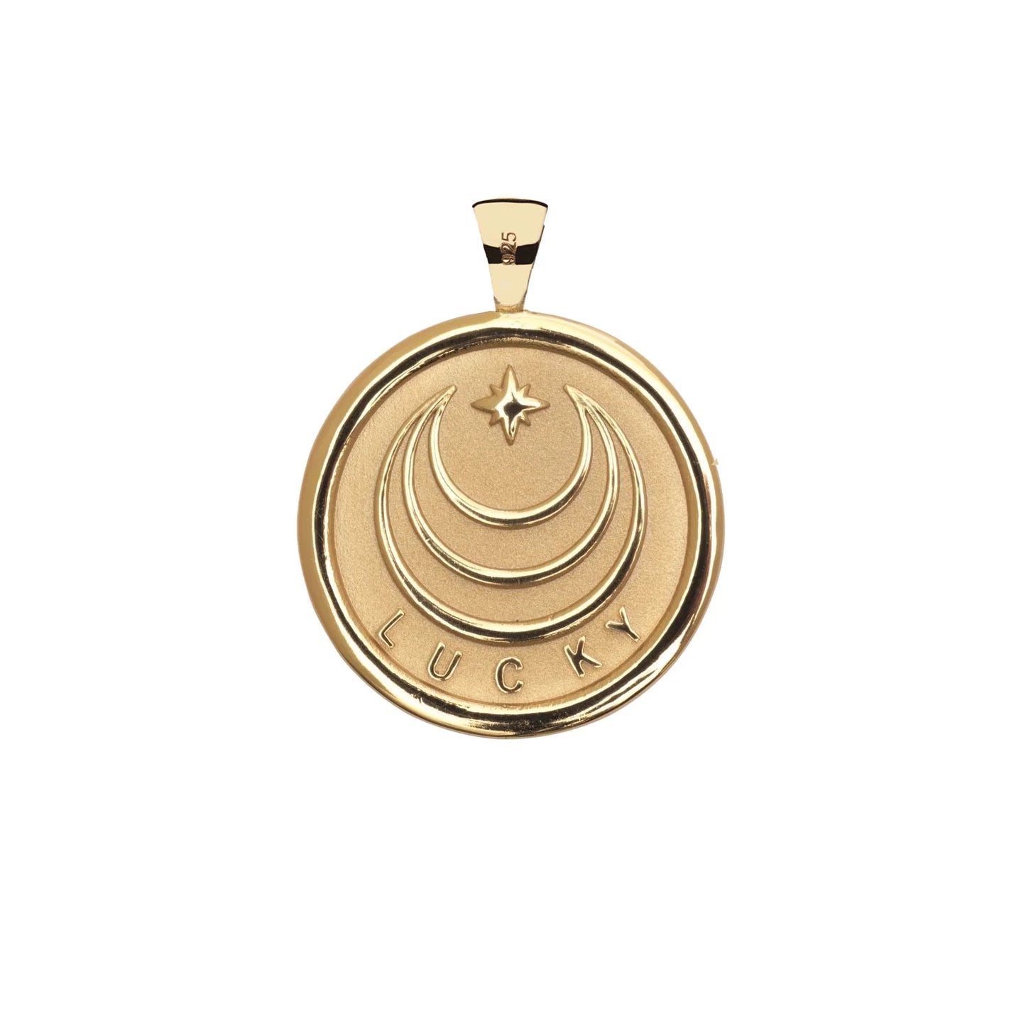 LUCKY JW Original Pendant Coin Gold on 18" Drawn Link Chain