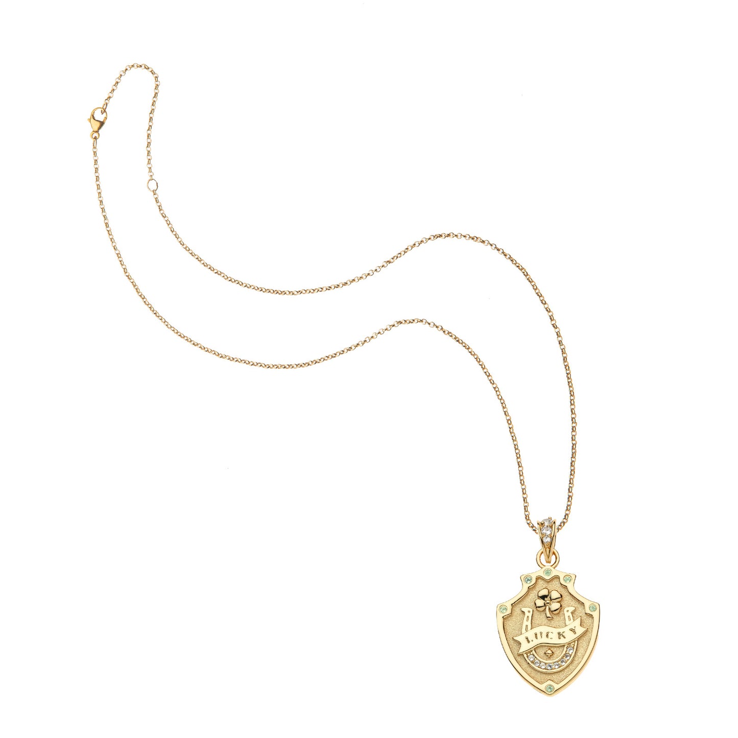 LUCKY Shield Pendant on 16-18" Classic Rolo Chain