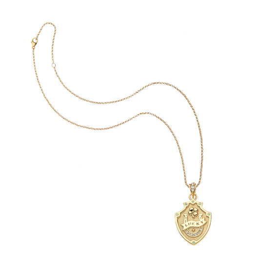 LUCKY Shield Pendant on 16-18" Classic Rolo Chain
