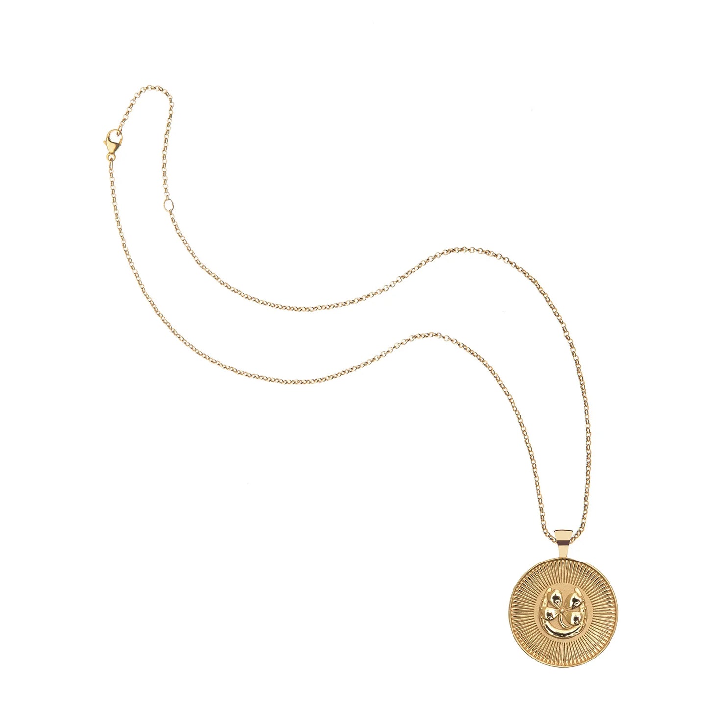 LUCKY JW Original Pendant Coin Gold on 18" Drawn Link Chain