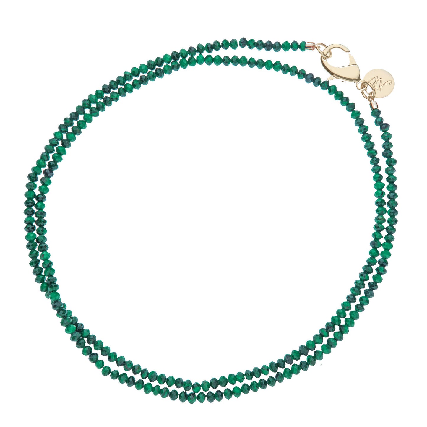 JW Diamond Cut Double Wrap Malachite Beaded Necklace