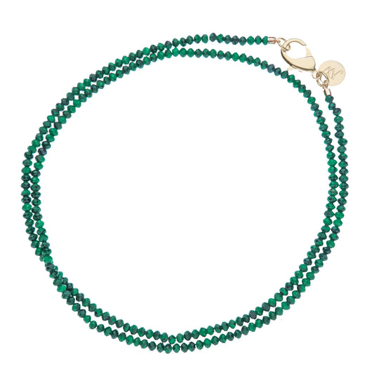 JW Diamond Cut Double Wrap Malachite Beaded Necklace