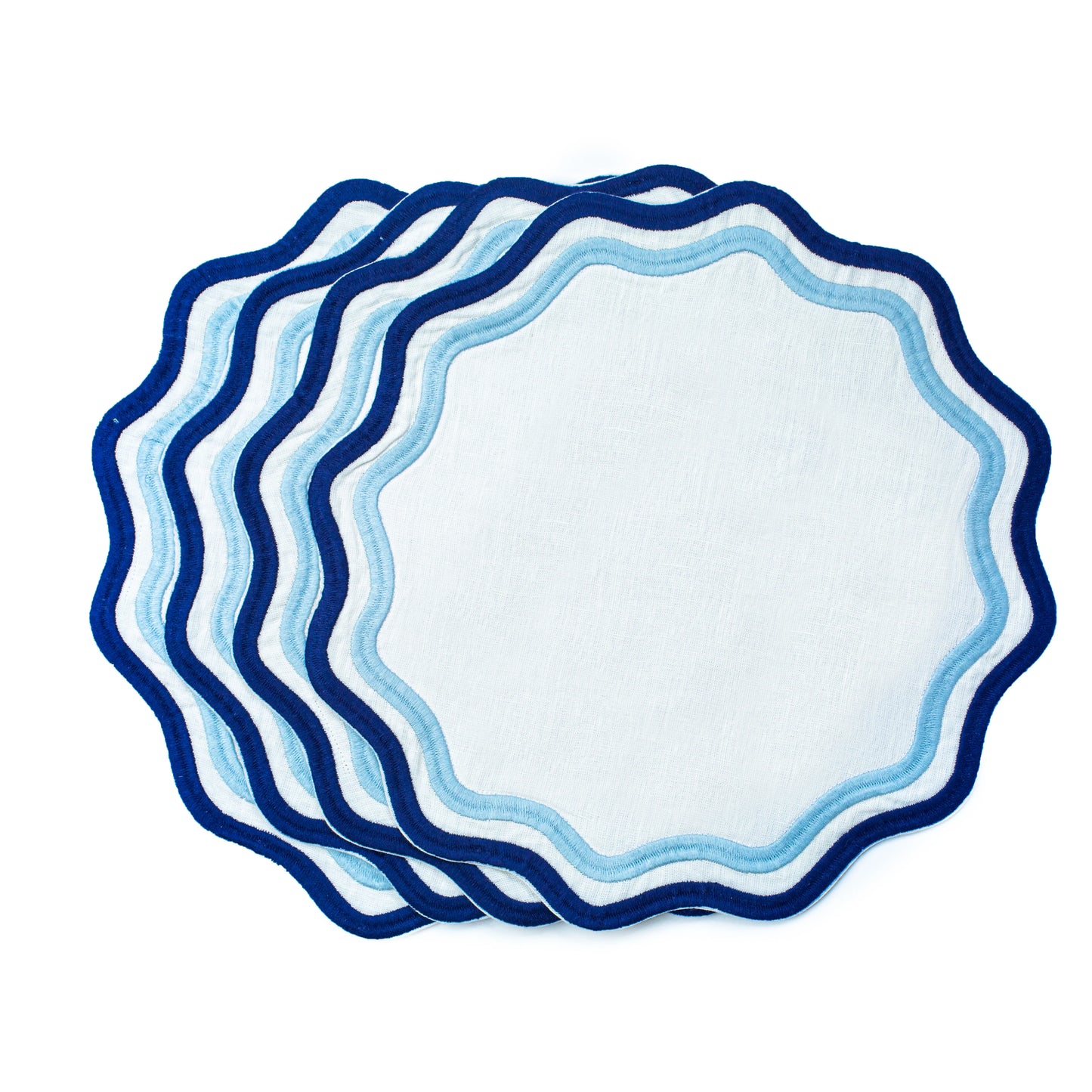 Blue Colorblock Embroidered Linen Placemats (Set of 4)
