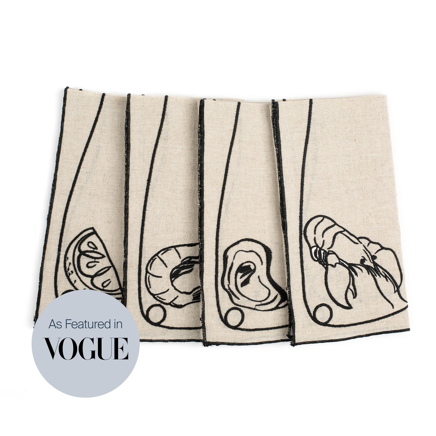 Line Drawing Embroidered Linen Napkins (Set of 4)
