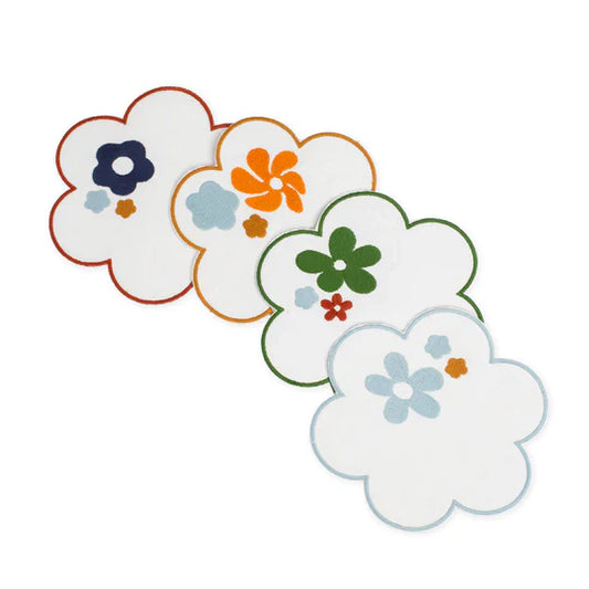 Floral Embroidered Linen Coasters (Set of 4)