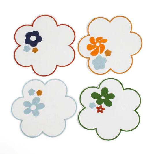 Floral Embroidered Linen Coasters (Set of 4)