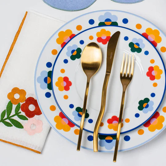 Floral Embroidered Linen Napkins in Amber (Set of 4)