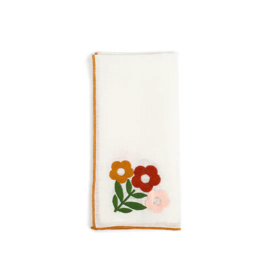 Floral Embroidered Linen Napkins in Amber (Set of 4)