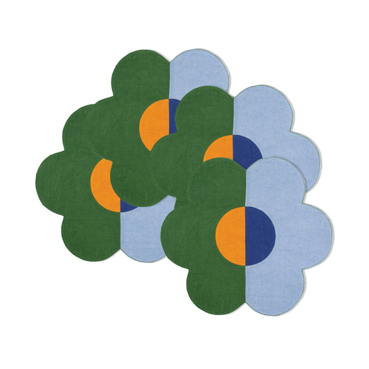 Floral Linen Patchwork Placemat in Green & Blue