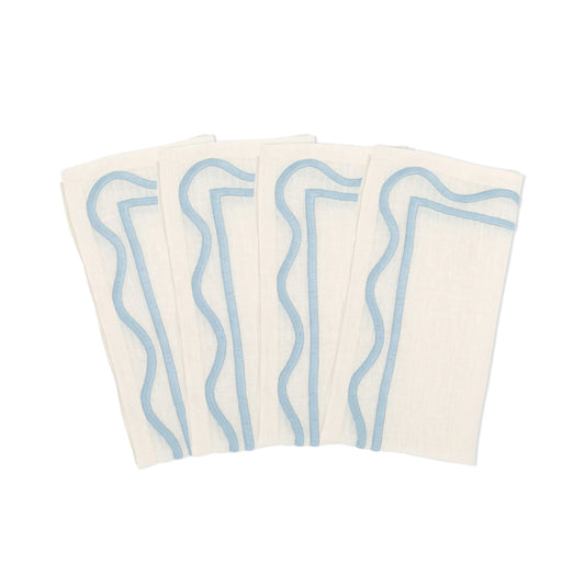 Blue Colorblock Embroidered Linen Napkins (Set of 4)