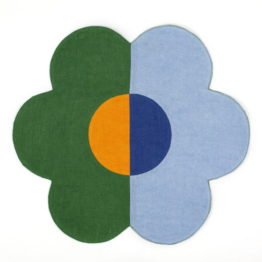 Floral Linen Patchwork Placemat in Green & Blue