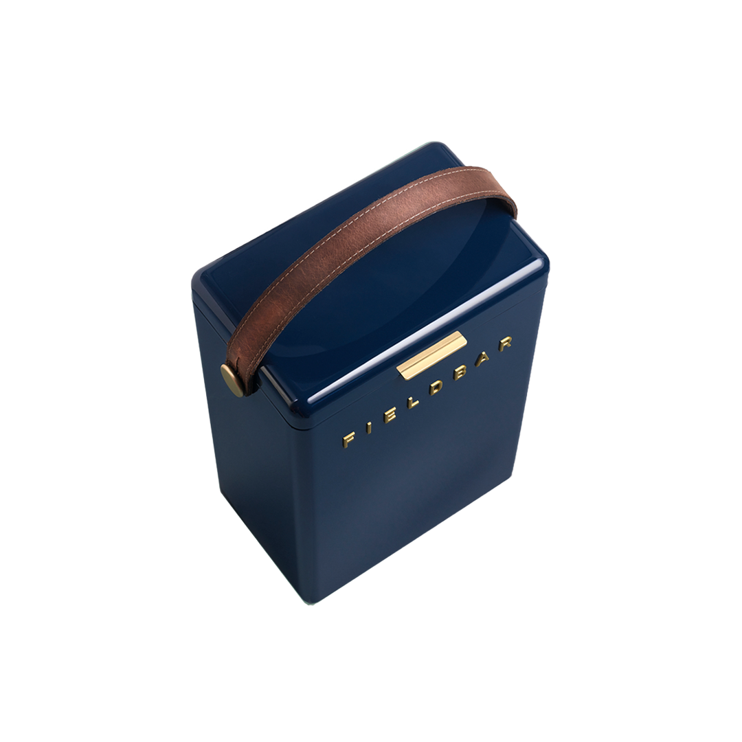 Drinks Box in Sea Boat Blue with Leather Sling