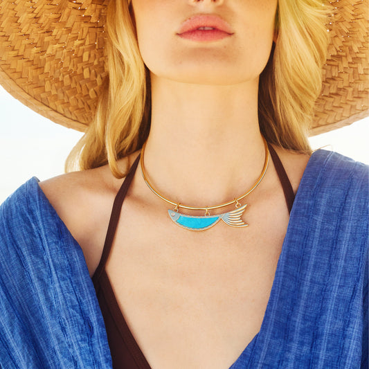 Keep on Swimming Fish Pendant in Turquoise on Neck Cuff