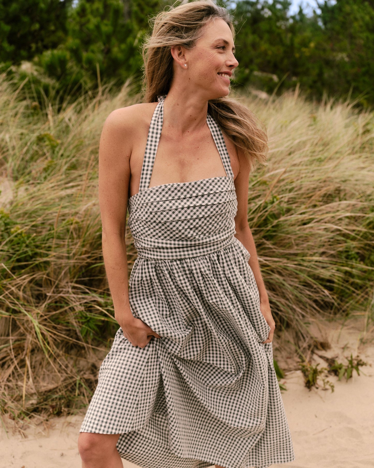 Chalmers Halter Midi Dress-Moss