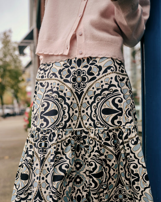 Emma Midi Skirt-Flor Medallion Tidal Pool