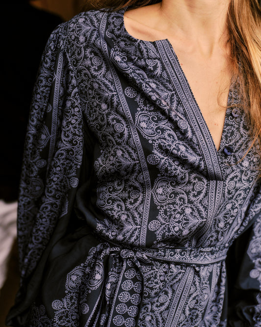 Bonnie Long Sleeve Dress-Carmel Trellis