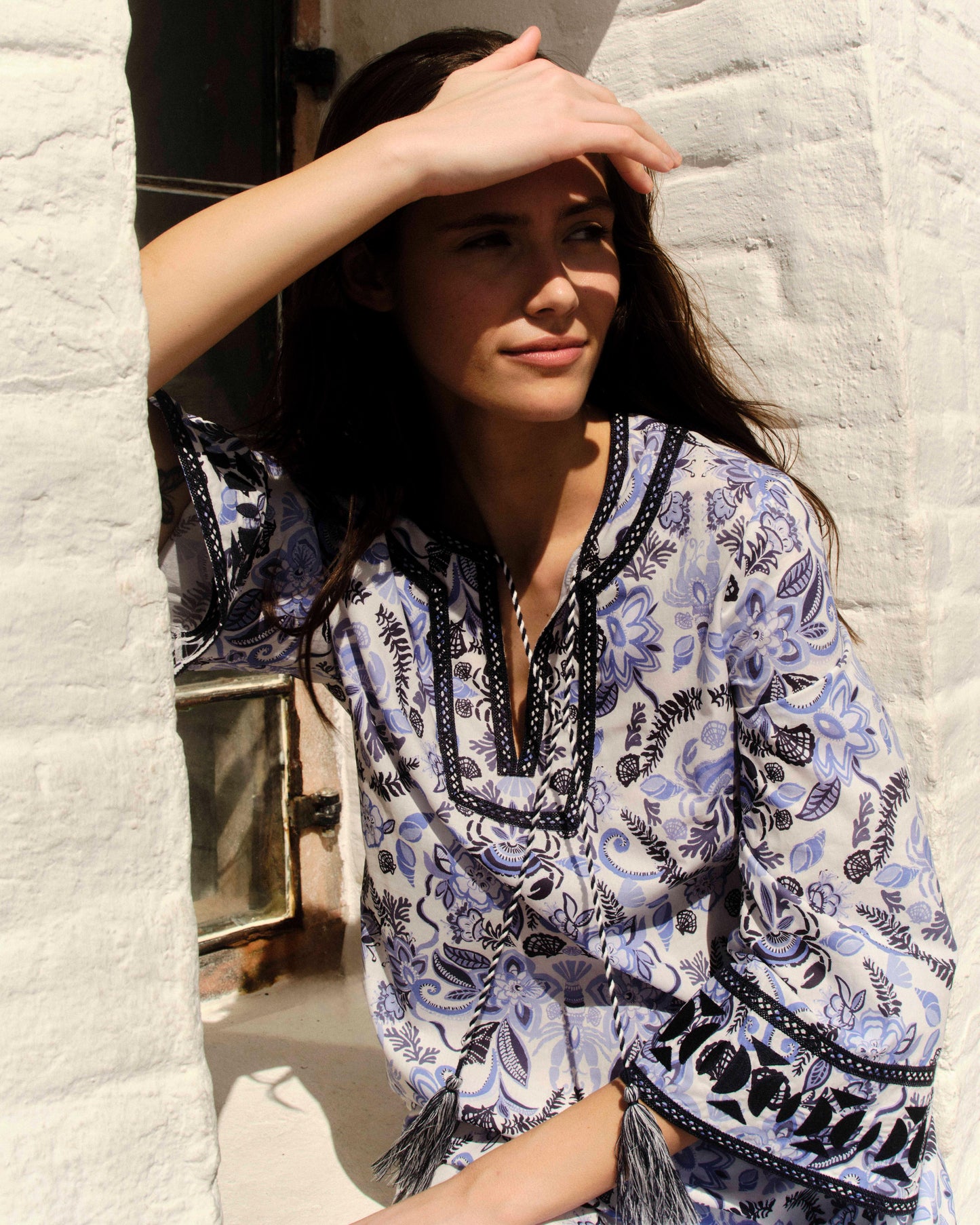 Yvonne Caftan-Mariners Bloom Print-Blue Mist