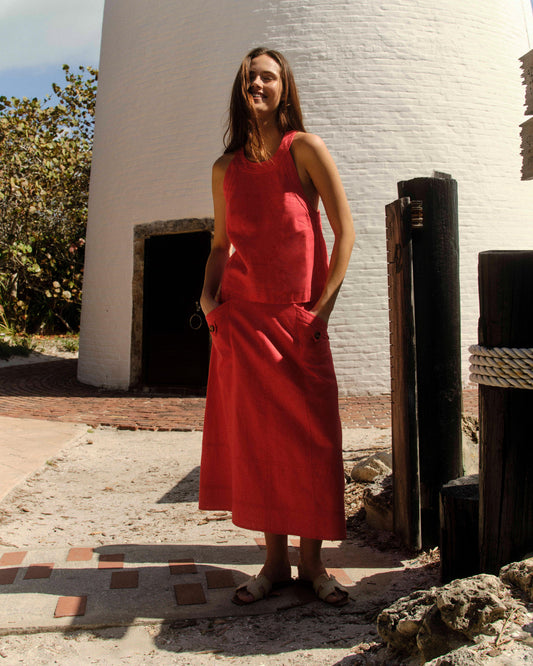 Alice Button Skirt-Poppy