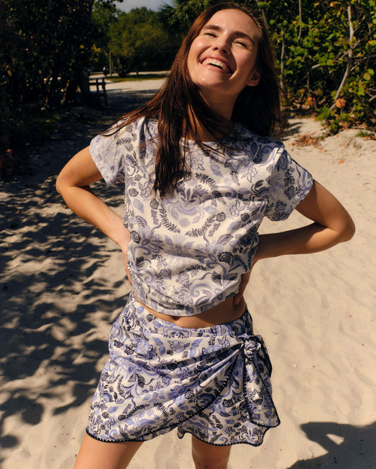 Maris Skort-Mariners Bloom Print-Blue Mist
