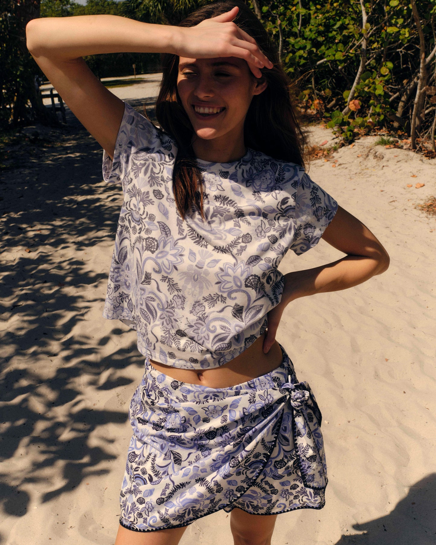 Maris Skort-Mariners Bloom Print-Blue Mist