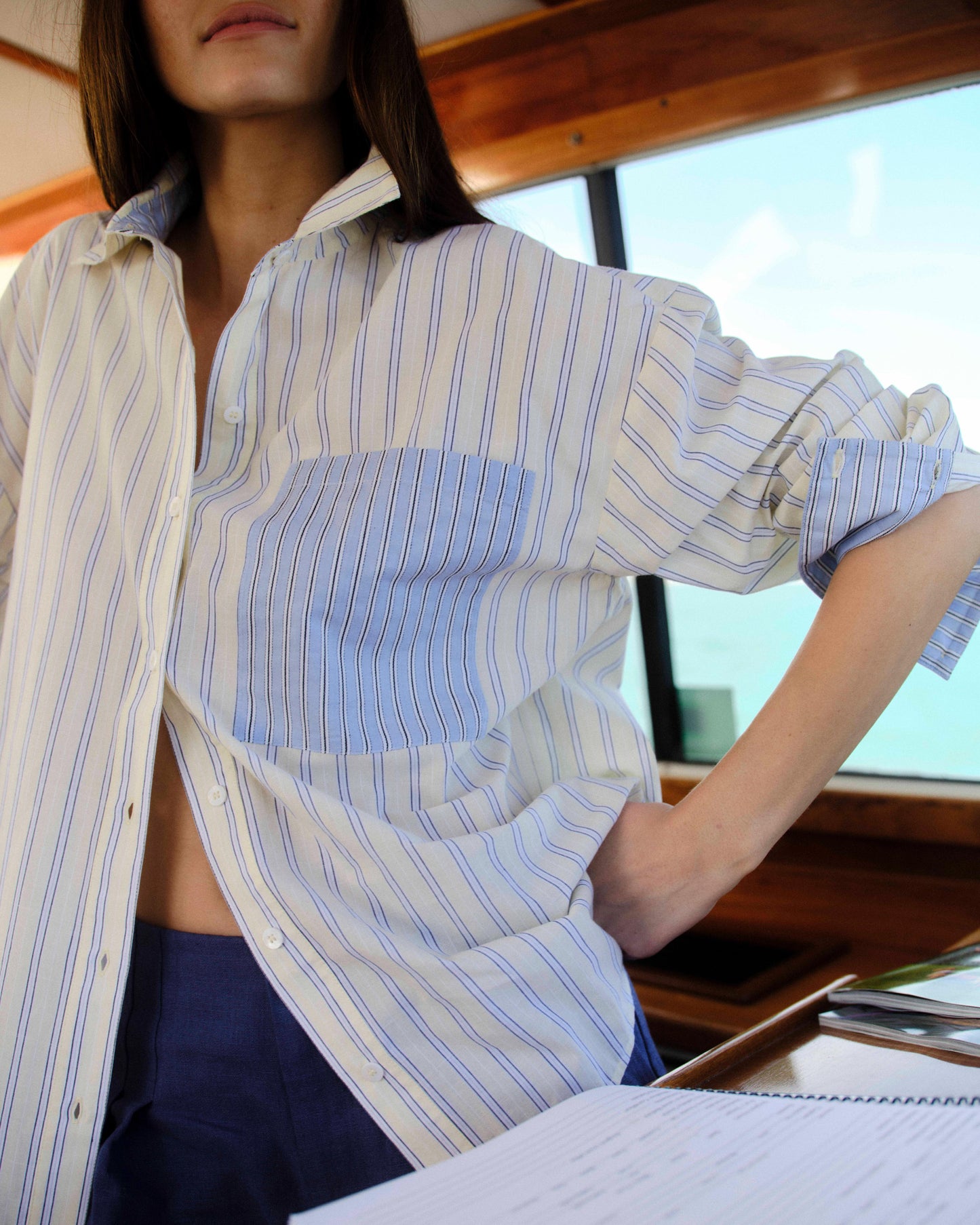 Penelope Button Front Shirt-Banana Stripe