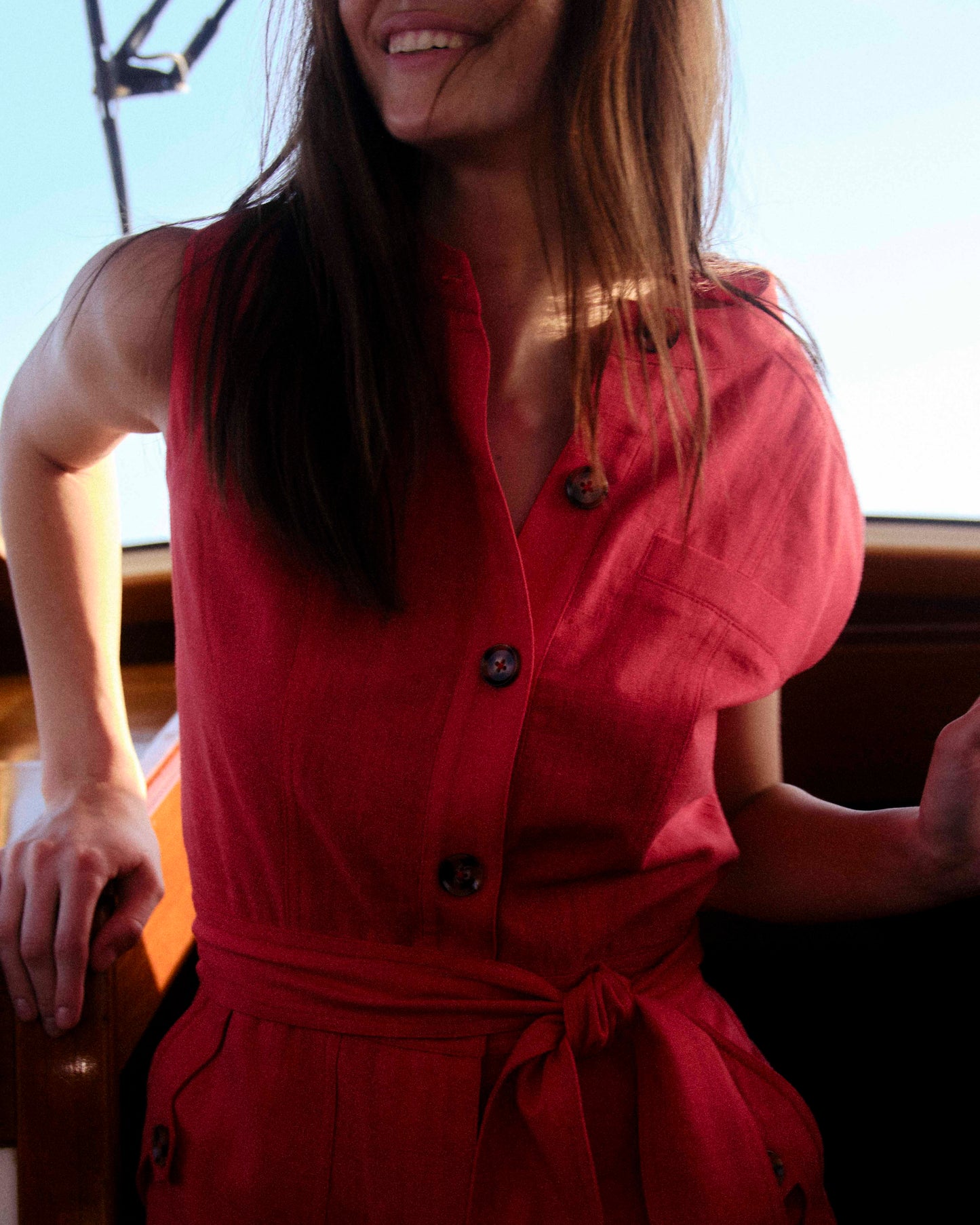 Rachel Sleeveless Romper-Poppy