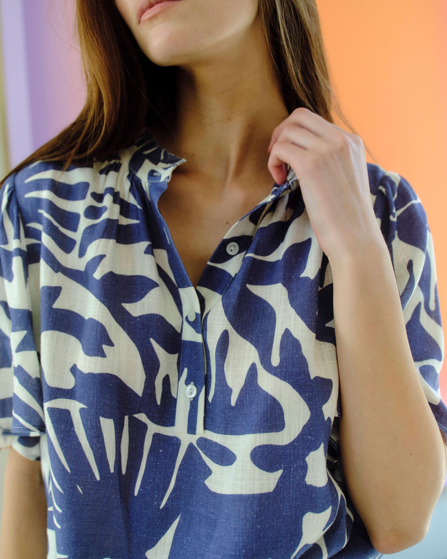 Emery Top-Parrish Geo Print-Coastal Indigo