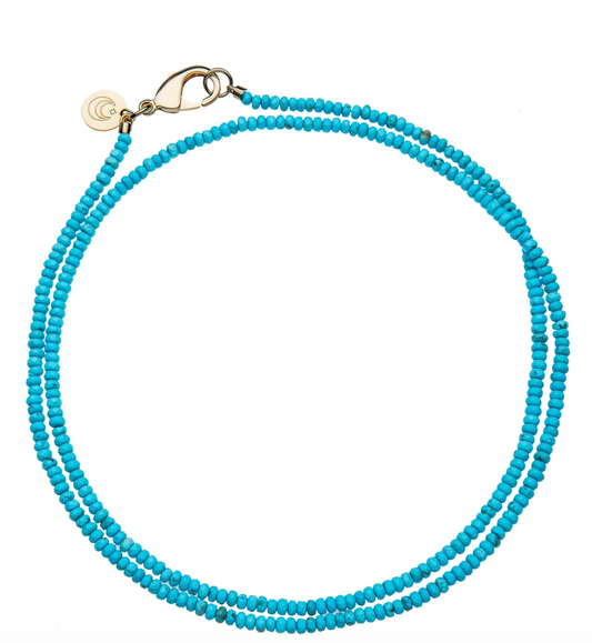 Double Wrap Diamond Cut Beaded Necklace in Turquoise