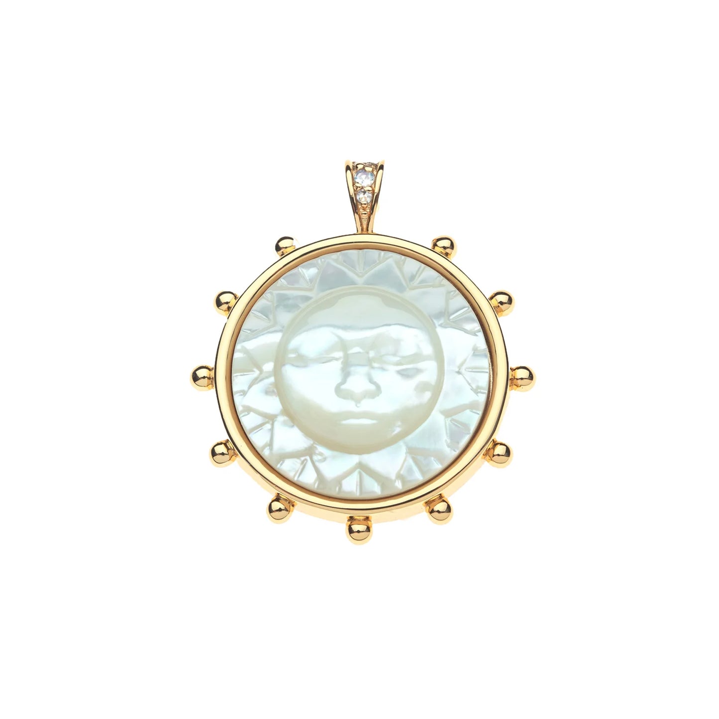 Strong Ever Shining Sun Carved Stone Pendant on Classic 16-18" Rolo Chain