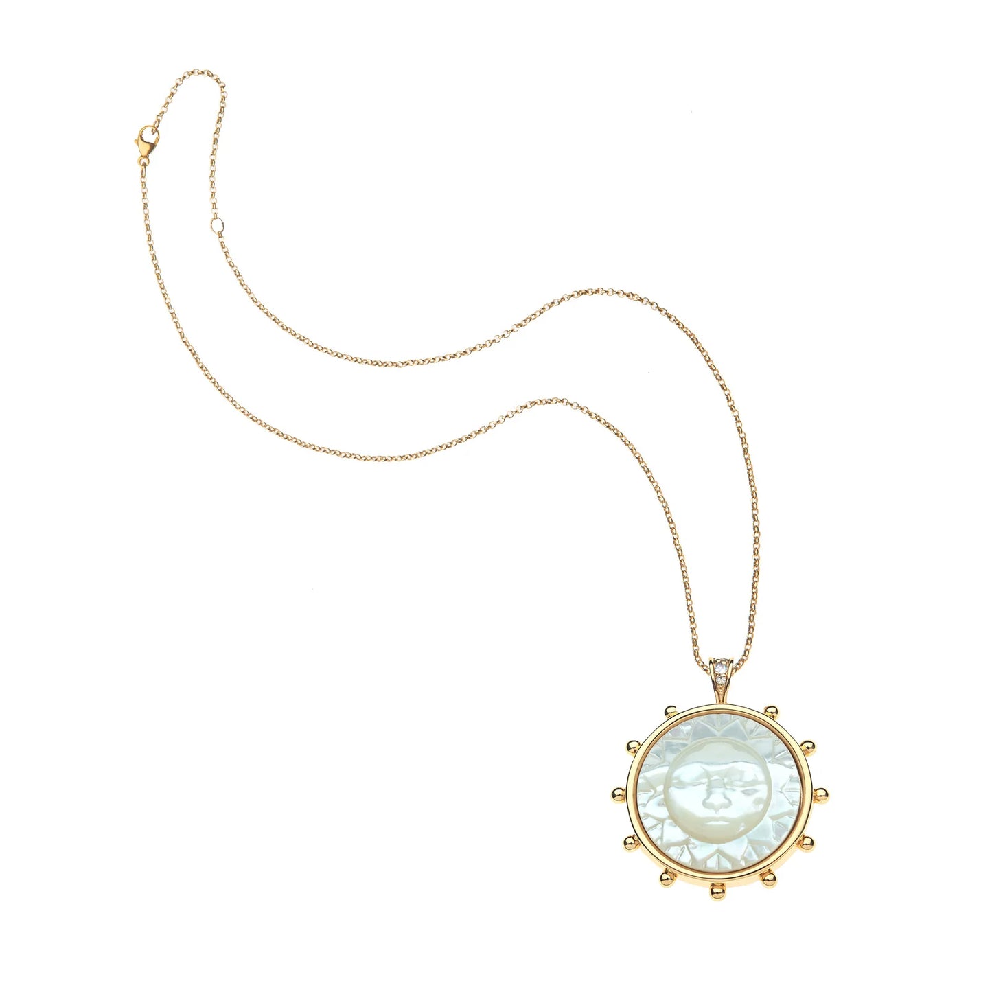 Strong Ever Shining Sun Carved Stone Pendant on Classic 16-18" Rolo Chain