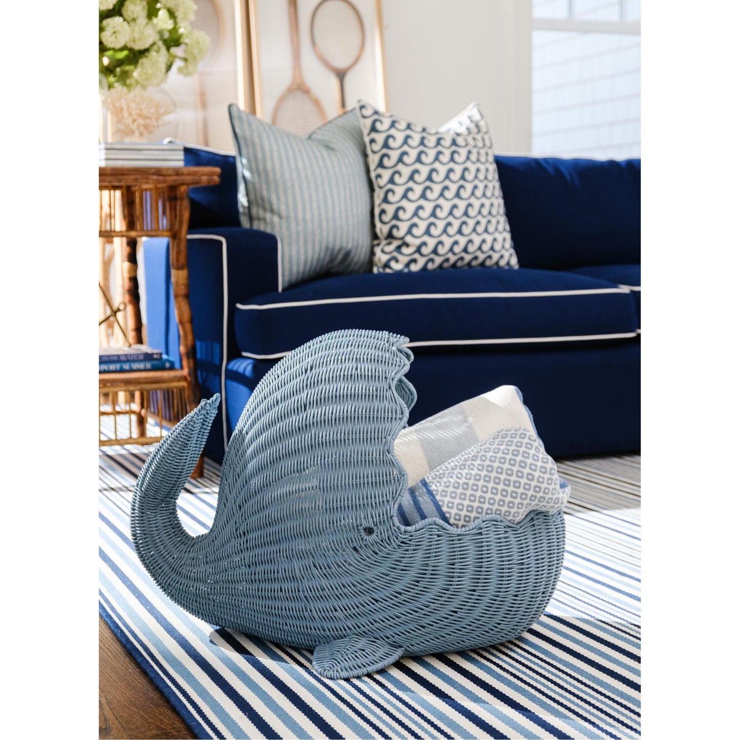 Blue Woven Whale Storage Baskets - Set of 3