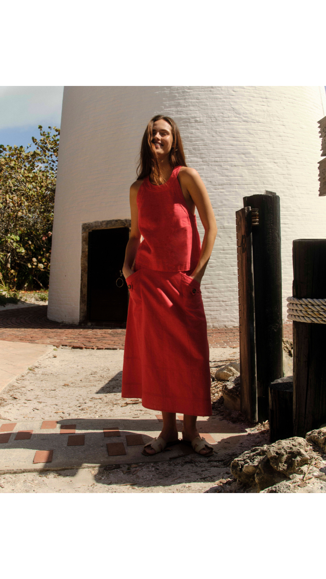 Alice Button Skirt-Poppy