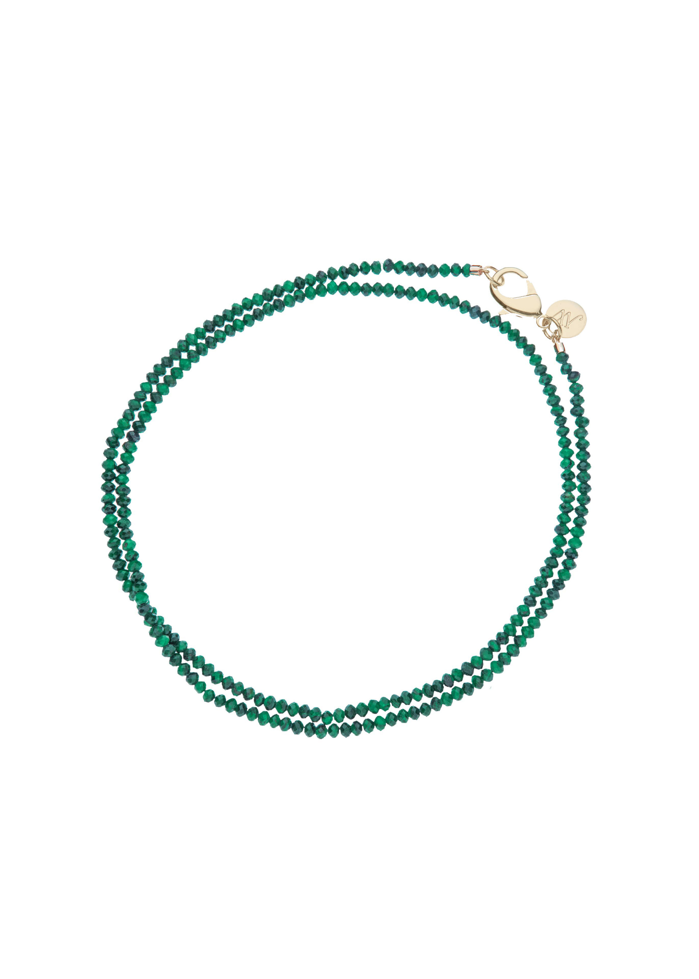 JW Diamond Cut Double Wrap Malachite Beaded Necklace