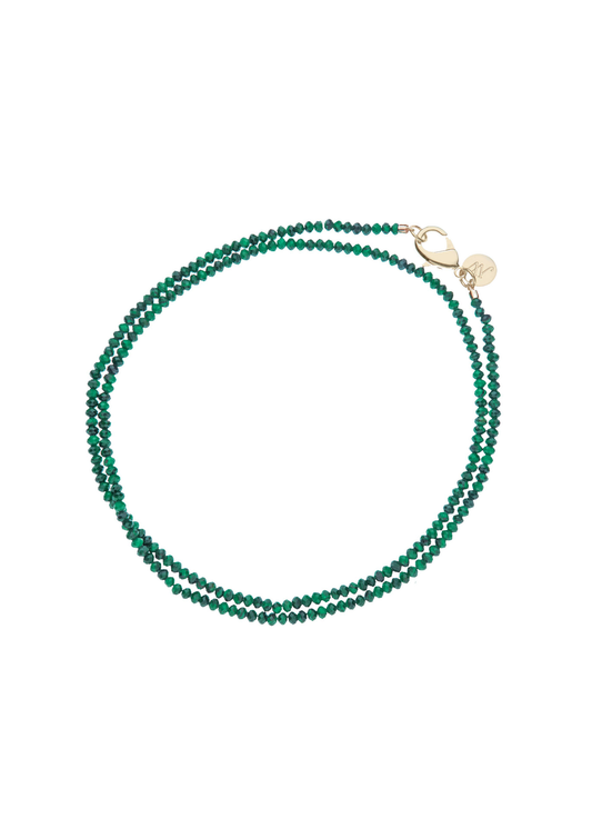 JW Diamond Cut Double Wrap Malachite Beaded Necklace
