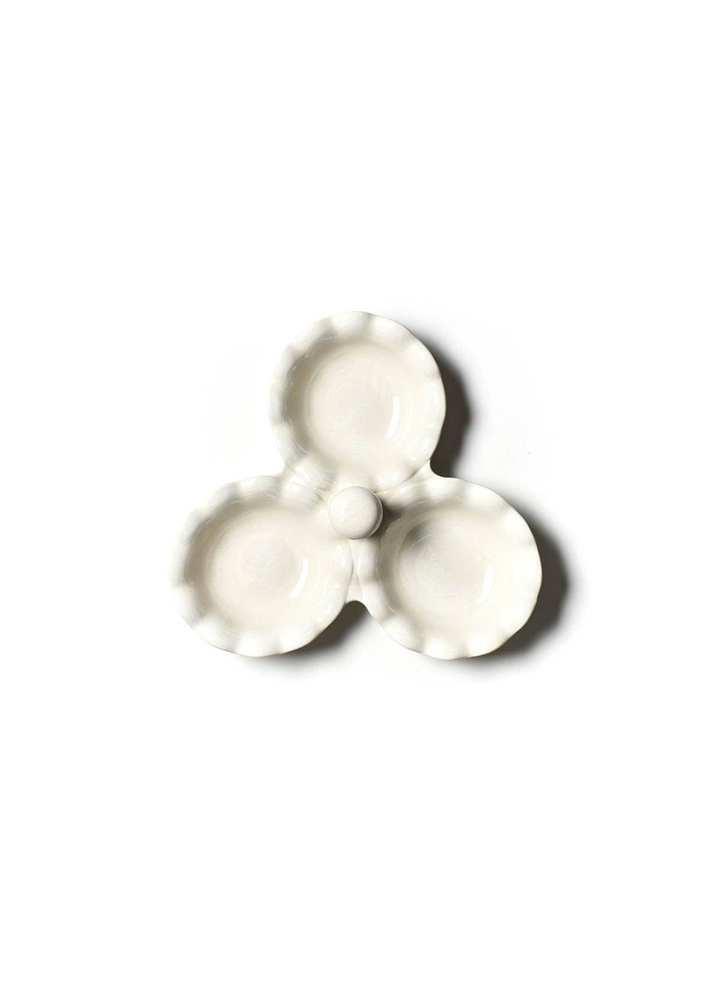 Signature White Ruffle Three Bowl Server
