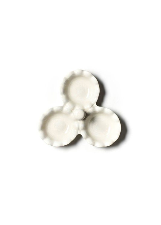 Signature White Ruffle Three Bowl Server